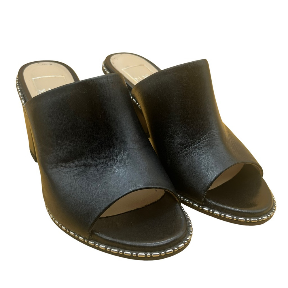 Ma & Lo Womens Black Leather High Heel Open Toe Mules Block Slip On Italy 6.5 M